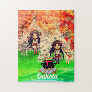 Native American girl with woodland animals Jigsaw Puzzle