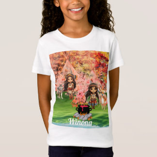 Native American girl with woodland animals T-Shirt