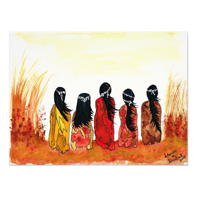 Native American Girls Watercolor Painting Print (Front)