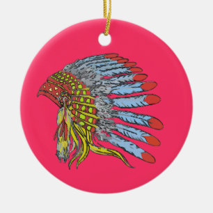 Native American Headdress, add text Ceramic Tree Decoration