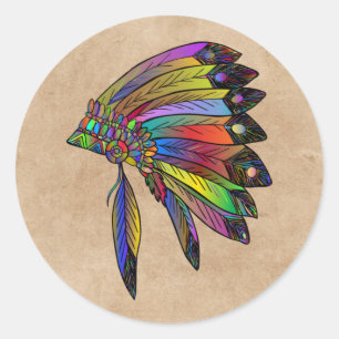 Native American Headdress Classic Round Sticker