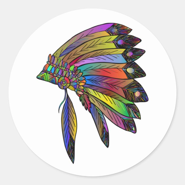 Native American Headdress Classic Round Sticker (Front)