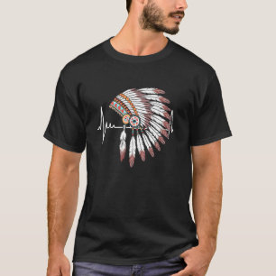 Native American Headdress Indian Chief Heartbeat E T-Shirt