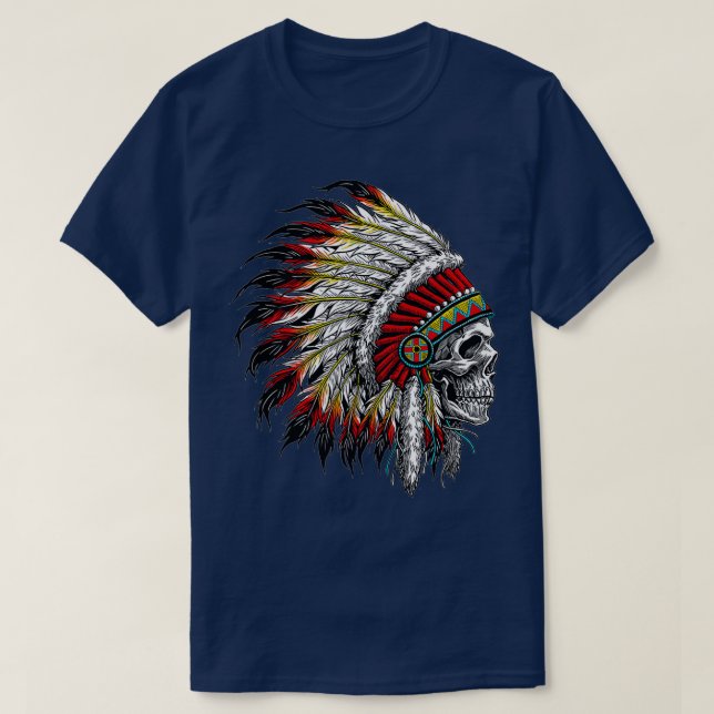 Native American Headdress Skull  T-Shirt (Design Front)