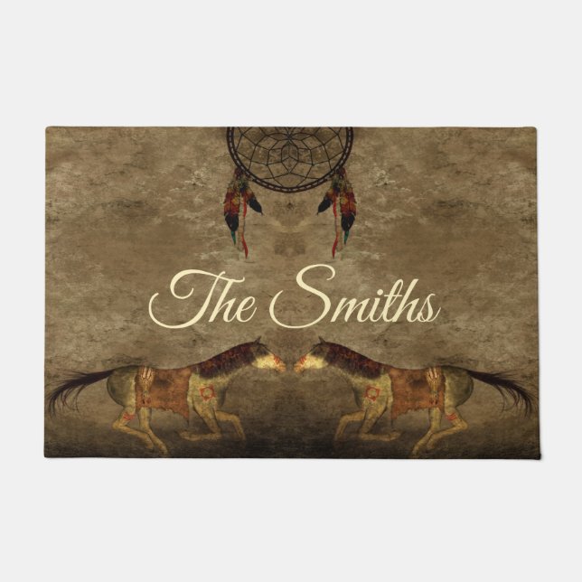 Native American Horses & Dream Catcher Doormat (Front)