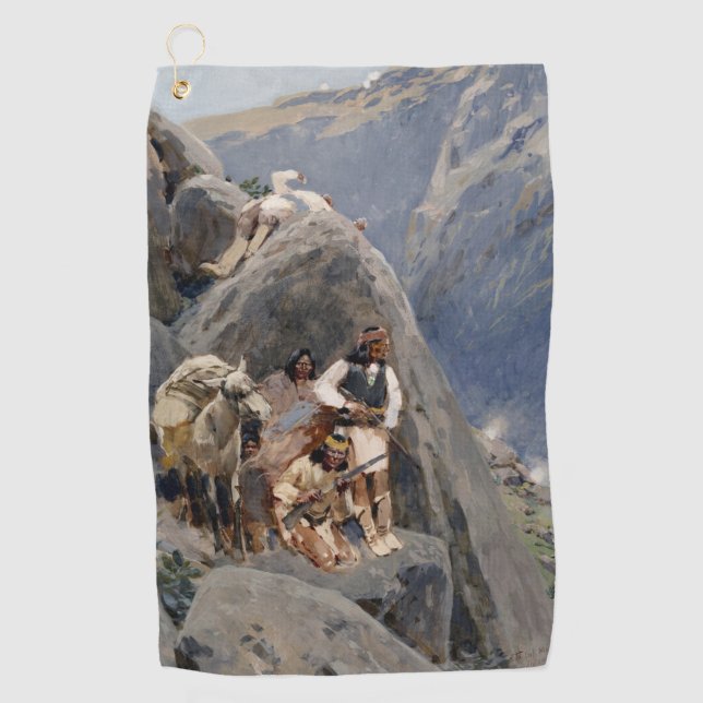 Native American Icons: Apache Warriors, US Cavalry Golf Towel (Front)