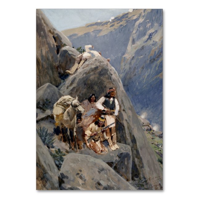 Native American Icons: Apache Warriors, US Cavalry Table Number (Front)
