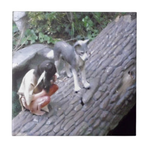 Native American Indian Boy with Wolf Tile