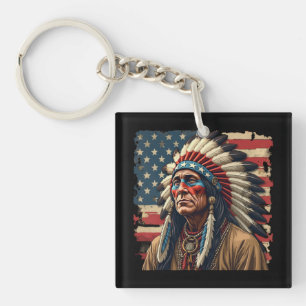 Native American Indian Chief Patriotic American Key Ring