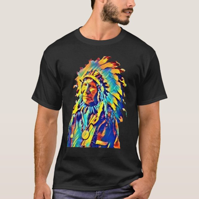 Native American Indian Chief Red Cloud Colourful   T-Shirt (Front)