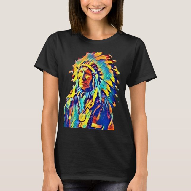 Native American Indian Chief Red Cloud Colourful T-Shirt (Front)