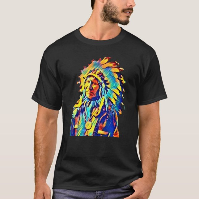 Native American Indian Chief Red Cloud Colourful T-Shirt (Front)