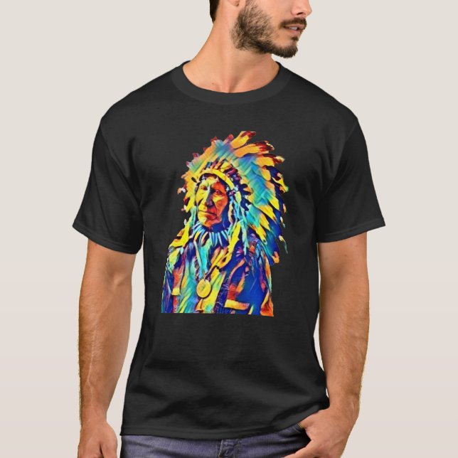 Native American Indian Chief Red Cloud Colourful T-Shirt (Front)