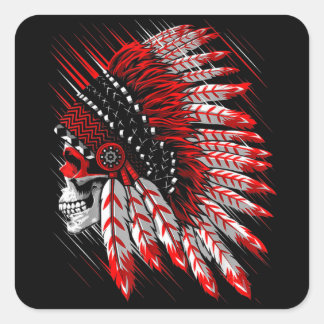 Native American Indian Chief Skull Motorcycle Head Square Sticker