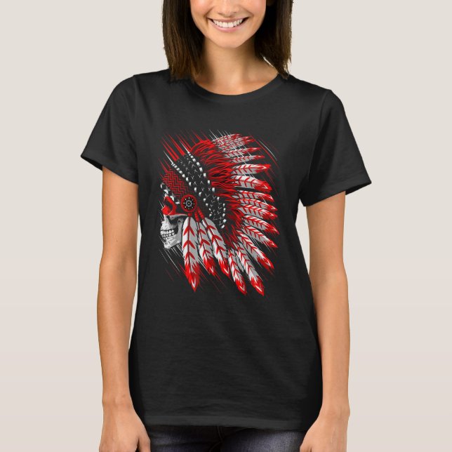 Native American Indian Chief Skull Motorcycle Head T-Shirt (Front)