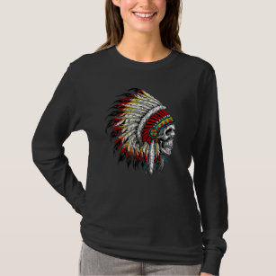 Native American Indian Chief Skull Motorcycle Head T-Shirt