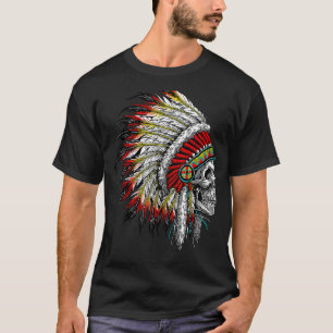 Native American Indian Chief Skull Motorcycle Head T-Shirt