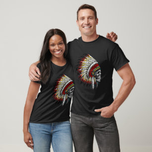 Native American Indian Chief Skull Motorcycle T-Shirt