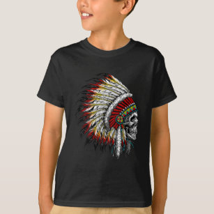 Native American Indian Chief Skull Motorcycle T-Shirt