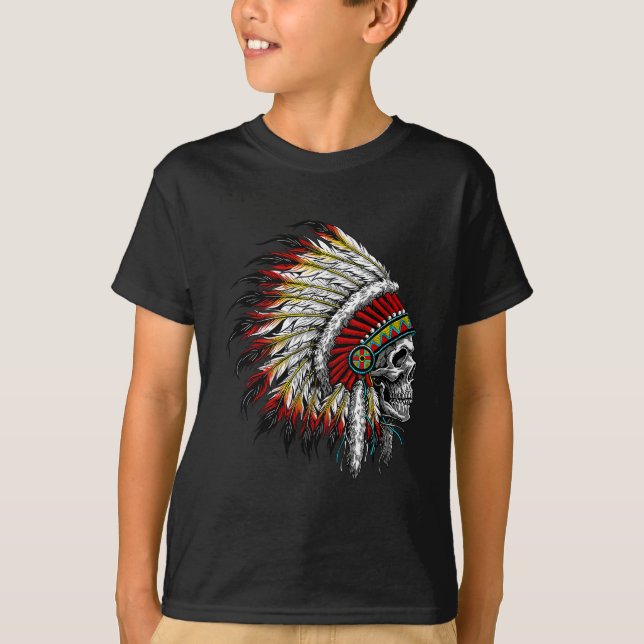 Native American Indian Chief Skull Motorcycle T-Shirt (Front)