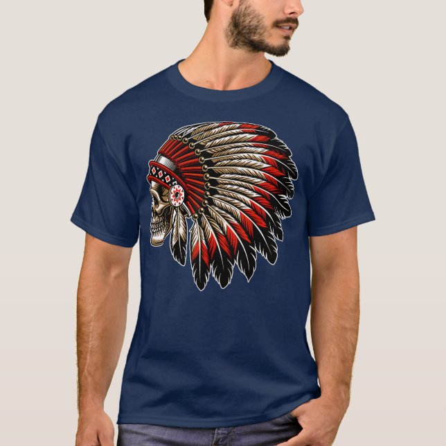 Native American Indian Chief Skull Motorcycle T-Shirt (Front)