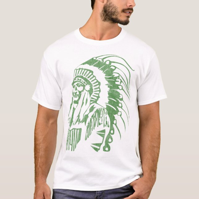 Native American Indian Chief Vintage (Green) T-Shirt (Front)