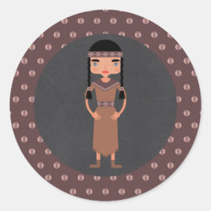 Native American Indian Girl Birthday Party Classic Round Sticker