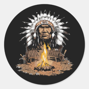 Native American Indian Headdress Chief Camp Classic Round Sticker