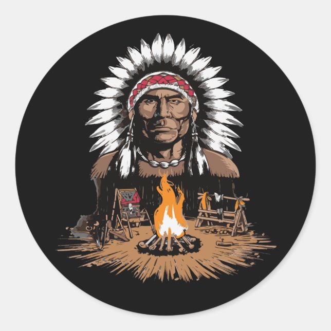 Native American Indian Headdress Chief Camp Classic Round Sticker (Front)