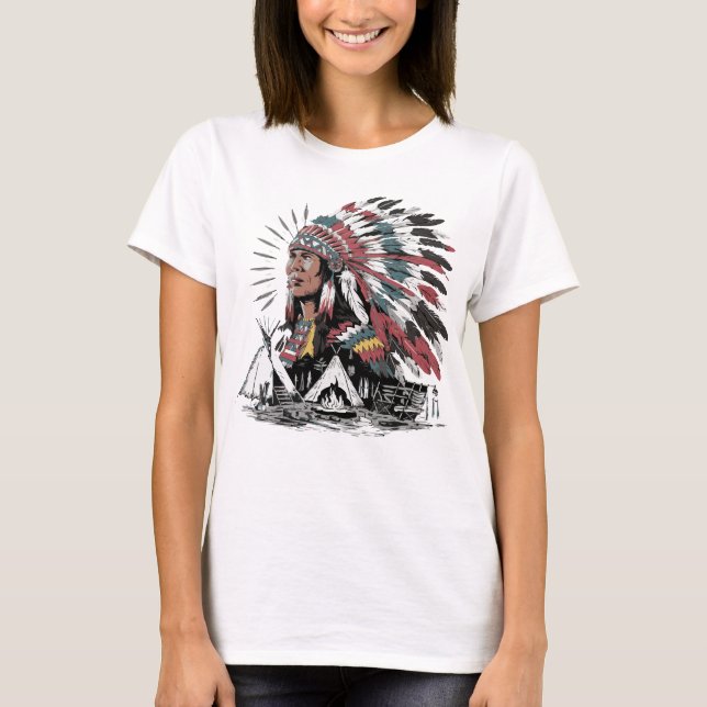 Native American Indian Headdress Chief Camp T-Shirt (Front)