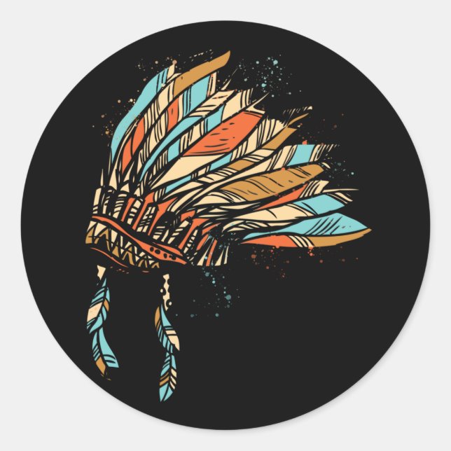 Native American Indian Headdress Costume Jewelry Classic Round Sticker (Front)