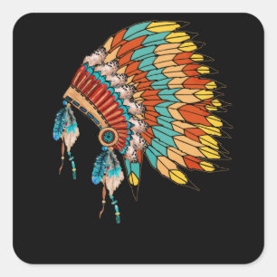 Native American Indian Headdress Costume Jewelry Square Sticker