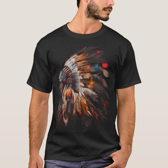 Native American Indian Headdress Graphic Tees Men  (Front)