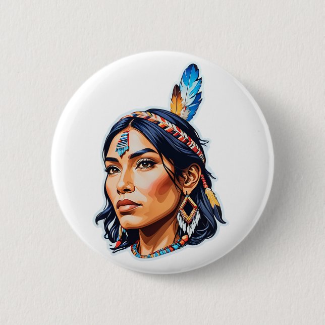 Native American Indian Lady 6 Cm Round Badge (Front)