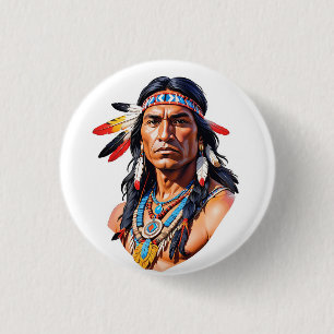 Native American Indian Man 3 Cm Round Badge