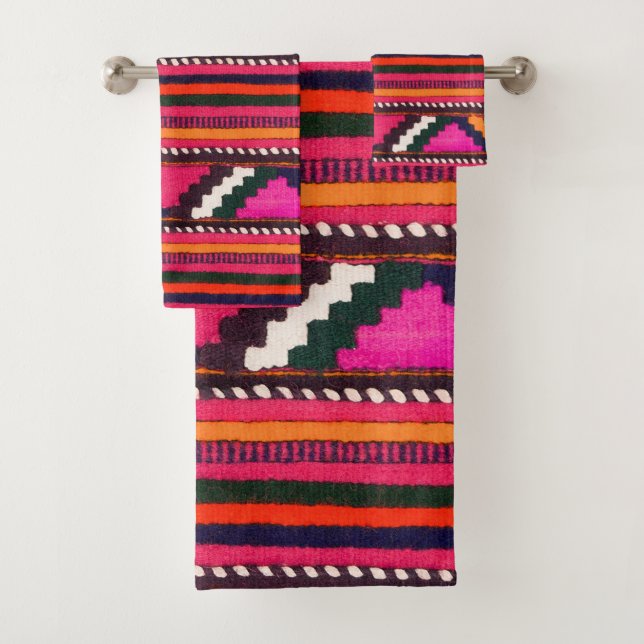 Native American Indian pink texture design Bath Towel Set (Insitu)
