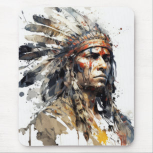 Native American Indian Portrait Warrior Painting  Mouse Pad