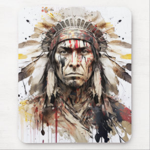 Native American Indian Portrait Warrior Painting Mouse Pad