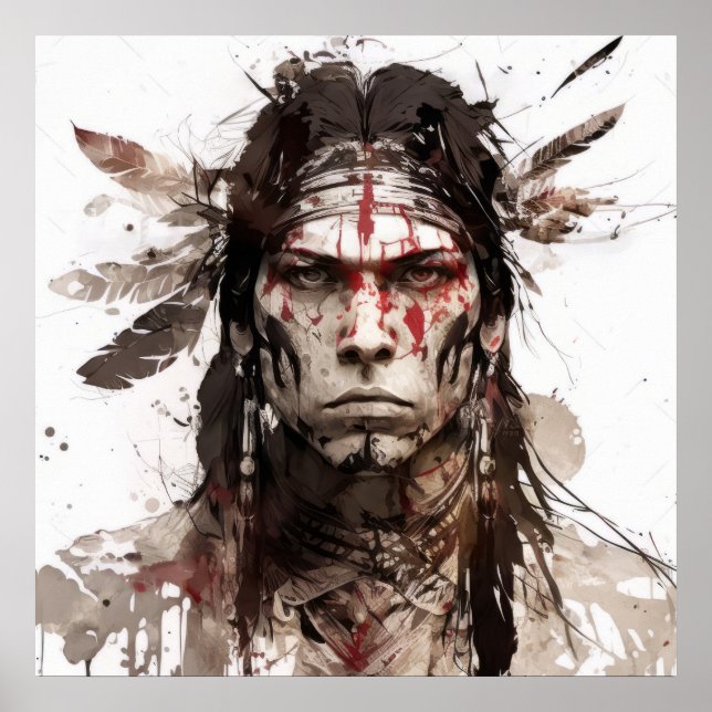 Native American Indian Portrait Warrior Painting Poster (Front)