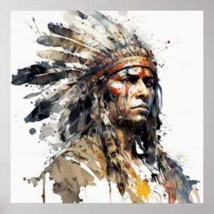 Native American Indian Portrait Warrior Painting Poster