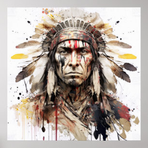 Native American Indian Portrait Warrior Painting Poster