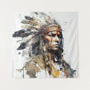 Native American Indian Portrait Warrior Painting Tapestry
