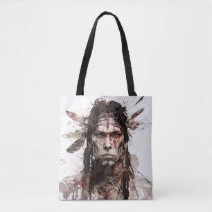 Native American Indian Portrait Warrior Painting Tote Bag