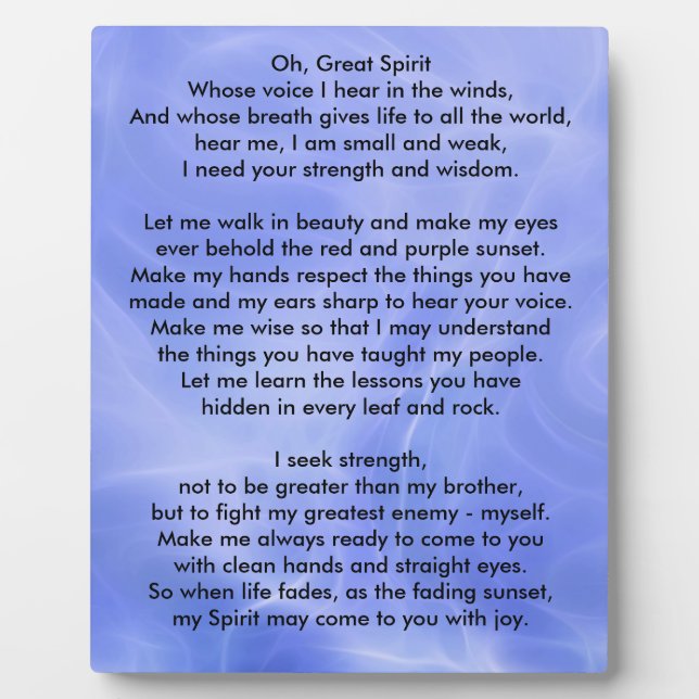 Native American Indian Prayer Plaque (Front)