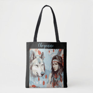 Native American - Indian Princess and Wolf Tote Bag