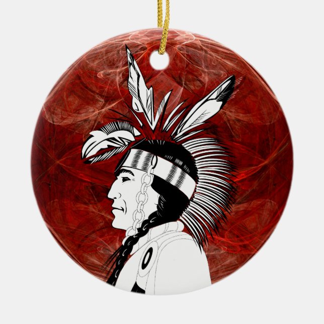 Native American Indian Profile Ceramic Tree Decoration (Front)