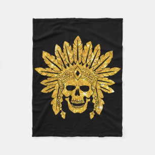 Native American - Indian - Skull - Authentic - War Fleece Blanket