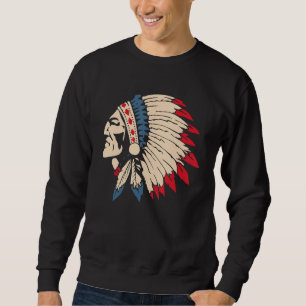 Native American Indian Skull Eagle Feather Headdre Sweatshirt