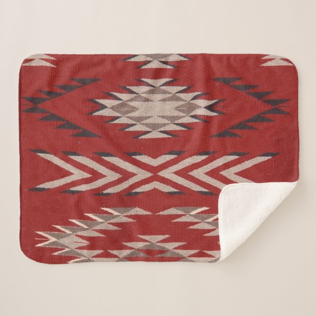 Native American Indian Southwest Red Pattern Sherpa Blanket (Front (Horizontal))