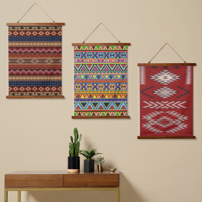 Native American Indian Southwest Set of 3 Hanging Tapestry (Asymmetrical)